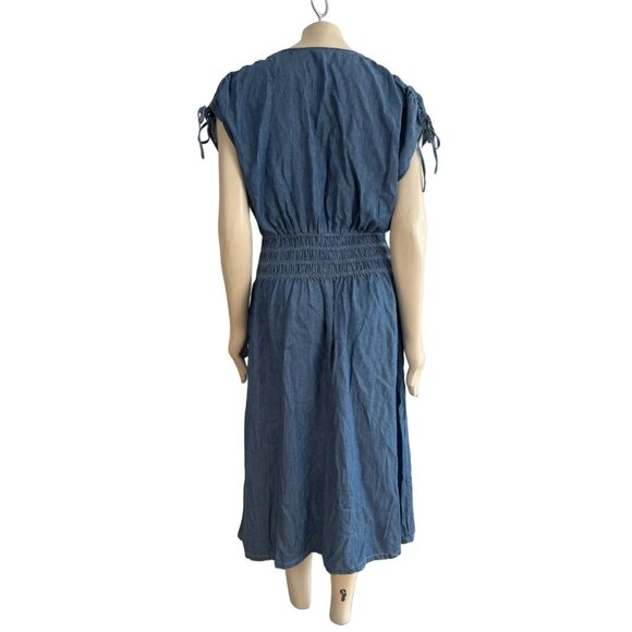 LEVI'S Betty Button Front Midi Dress in Blue Chambray SZ XL - Picture 7 of 12